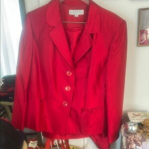 Tahari Red Blazer  and skirt with Notched Lapels and Structured Silhouette